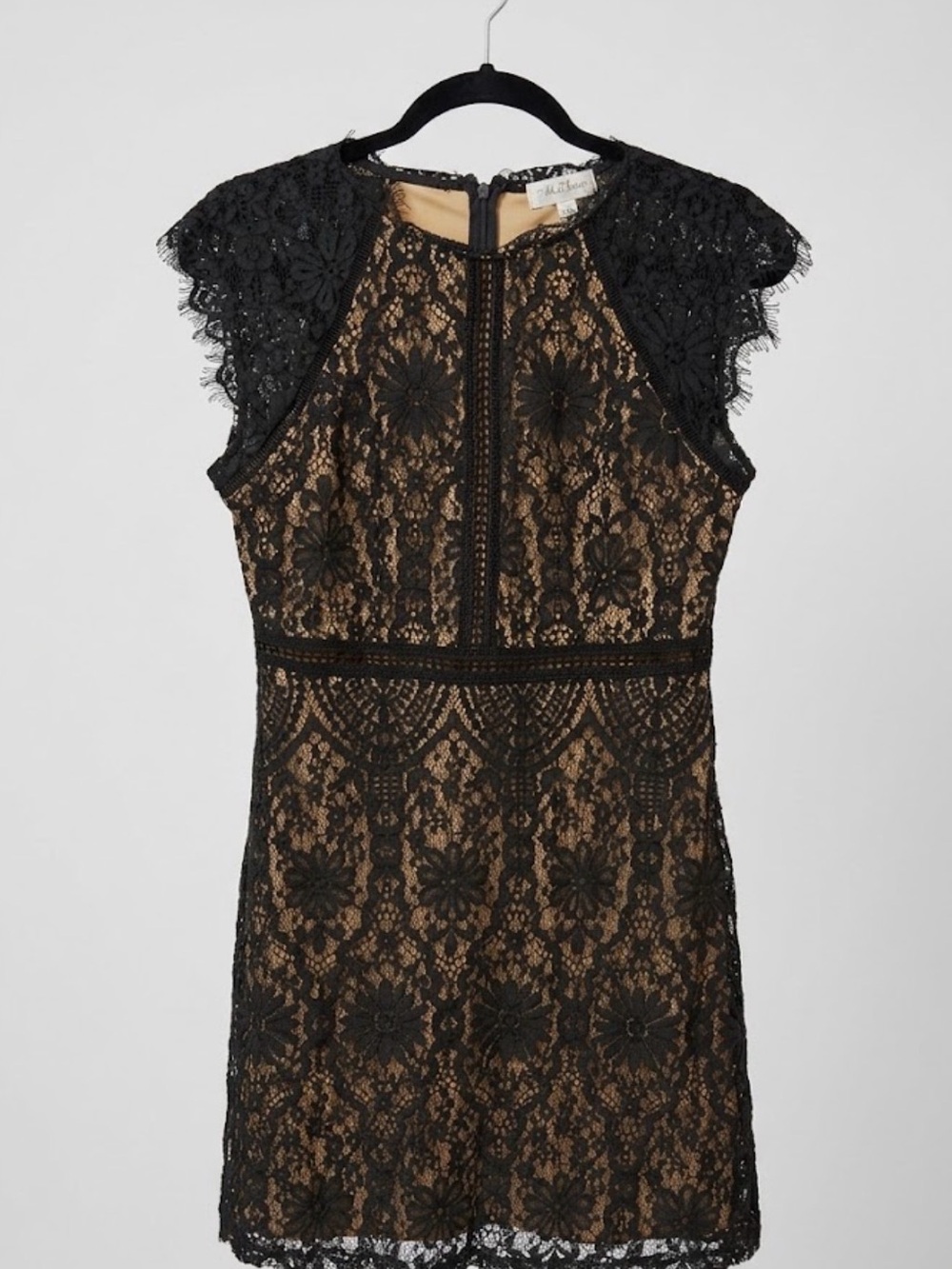 Altar'd State Black Lace Mini Dress with Tan Slip